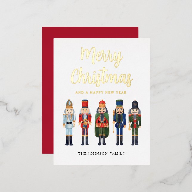 Cute Nutcracker Merry Christmas Gold Foil Holiday Postcard (Front/Back)