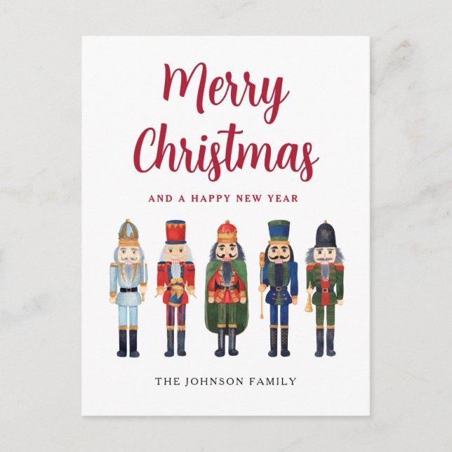 Cute Nutcracker Merry Christmas Holiday Postcard (Front)