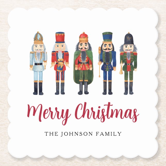 Cute Nutcracker Merry Christmas Paper Coaster (Front)