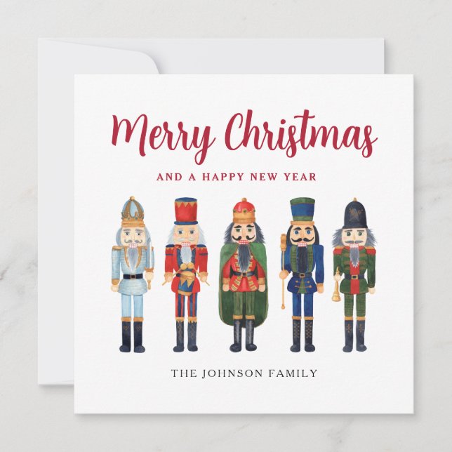 Cute Nutcracker Merry Christmas Square Holiday Card (Front)