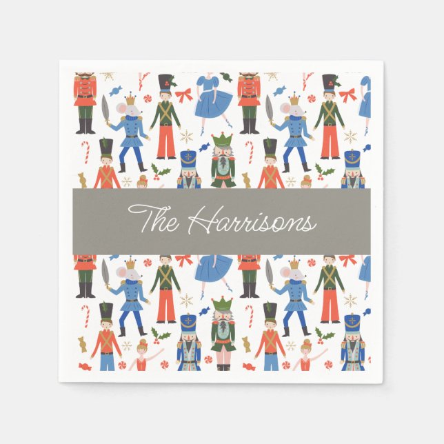 Cute Nutcracker Personalised Christmas Napkin (Front)