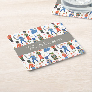 Cute Nutcracker Personalised Christmas Square Paper Coaster