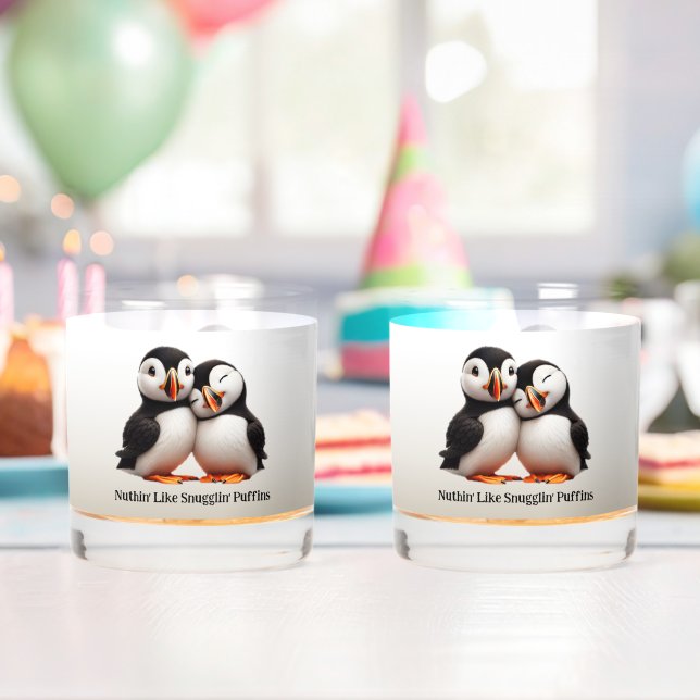 Cute Nuthin' Like Snugglin' Puffins Whiskey Glass (Insitu (Birthday))