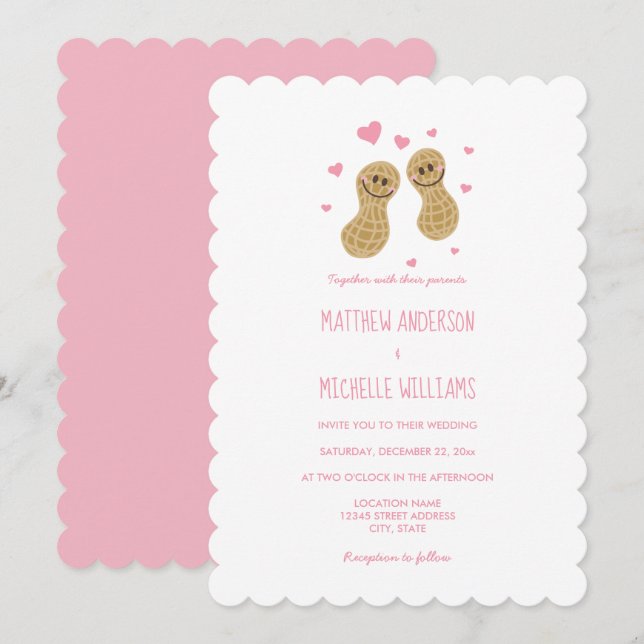 Cute Nuts About Each Other Pink Wedding Engagement Invitation (Front/Back)