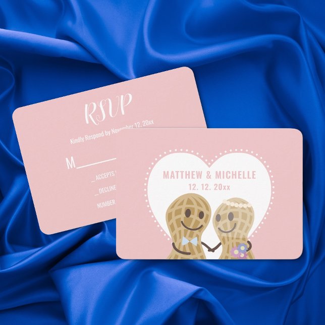 Cute Nuts About Each Other Pink Whimsical Wedding RSVP Card (Creator Uploaded)