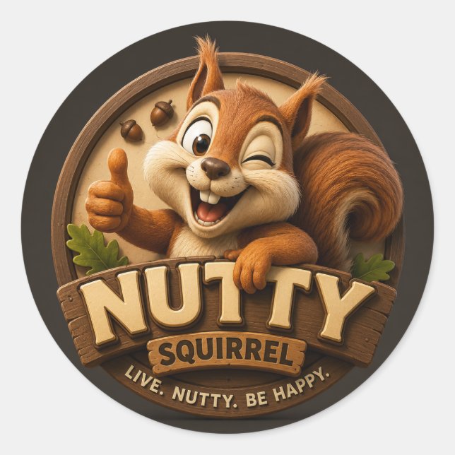Cute Nutty Squirrel Cartoon Classic Round Glossy  Sticker (Front)