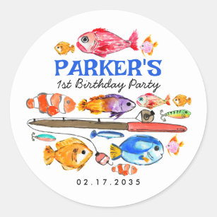Cute O-Fish-al Reel Fun Gone Fish Fishing Birthday Classic Round Sticker
