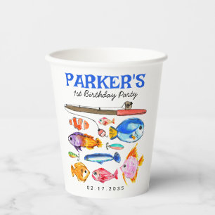 Cute O-Fish-al Reel Fun Gone Fish Fishing Birthday Paper Cups