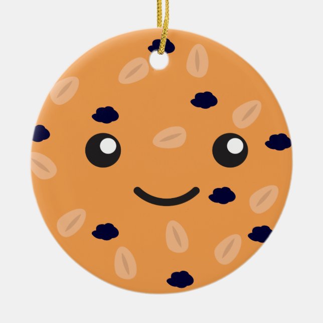 Cute Oatmeal Raisin Cookie Ceramic Tree Decoration (Front)