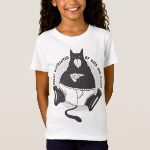 Cute obese Black Cat eats Pizza. Easily Distracted T-Shirt