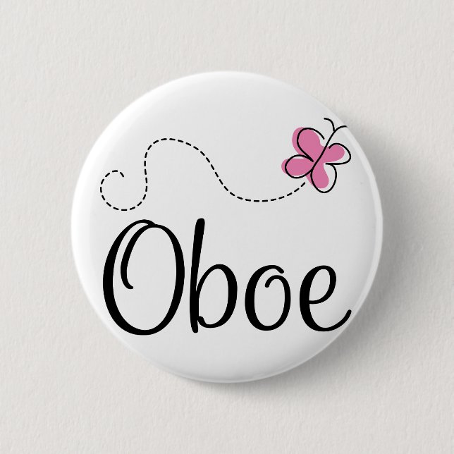Cute Oboe Pink Butterfly 6 Cm Round Badge (Front)