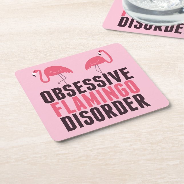 Cute Obsessive Flamingo Disorder Square Paper Coaster (Angled)