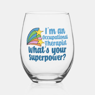 Cute Occupational Therapist Superhero Stemless Wine Glass