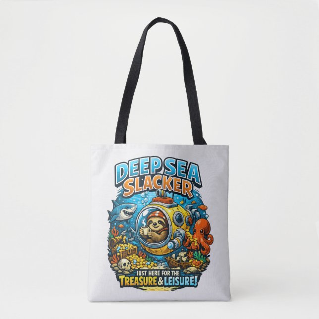 Cute Ocean Adventure Humor, Funny Sloth Diving art Tote Bag (Front)