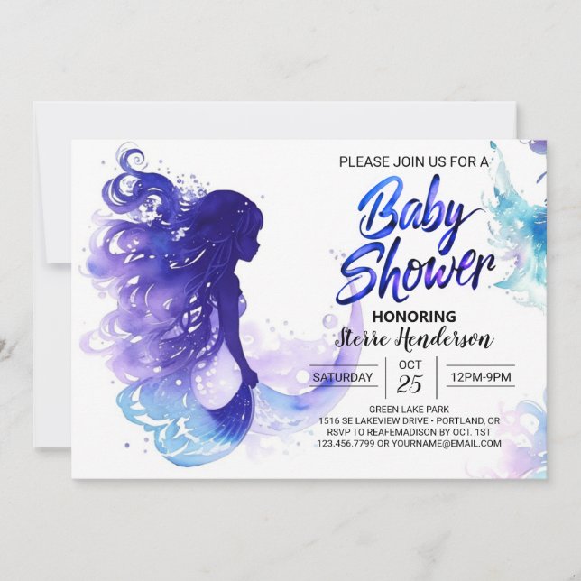 Cute Ocean Adventures: Mermaid Baby Shower Invitation (Front)