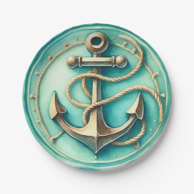Cute Ocean Anchor Personalised Paper Plates (Front)