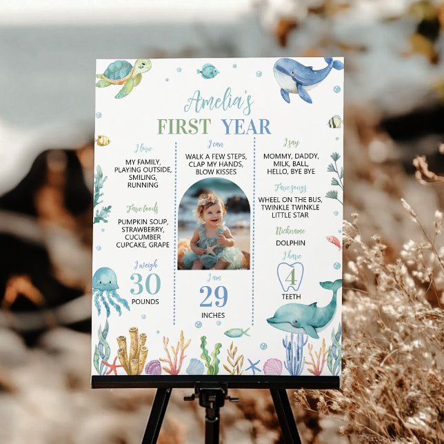 Cute Ocean Animal Under the Sea Birthday Milestone Poster (Creator Uploaded)