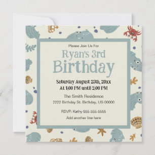 Cute Ocean Animals Baby/Toddler Custom Birthday Invitation