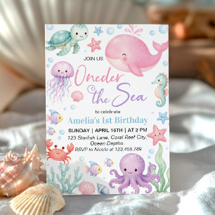 Cute Ocean Animals Oneder The Sea Birthday Invitation