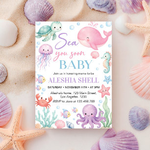 Cute Ocean Animals Sea You Soon Baby Shower Invitation