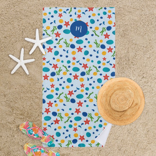Cute ocean beach collage custom monogram  towel (Custom monogram sea collage ocean beach towel)