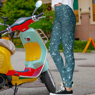 Cute Ocean Blue Glitter Texture Christmas Gym Gift Leggings