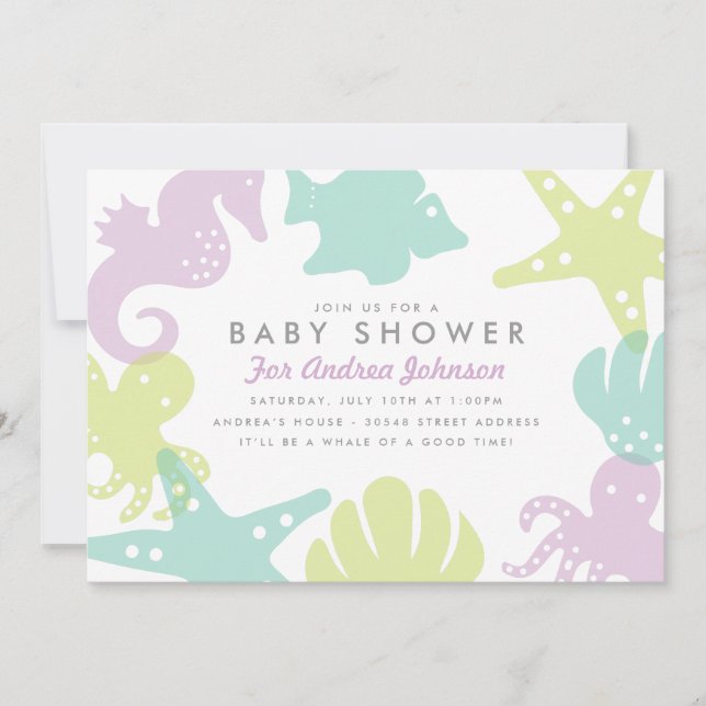 Cute Ocean Critters Baby Shower Invite - Purple (Front)