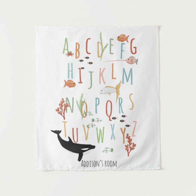 Cute Ocean Educational Alphabet Neutral Nursery Tapestry (Front)