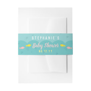 Cute Ocean Fish Hearts Whimsical Baby Shower Invitation Belly Band