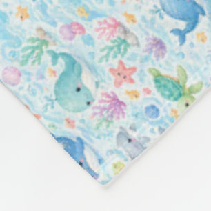 Cute Ocean Friends Watercolor Pattern Fleece Blanket