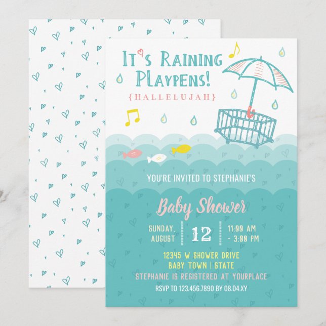 Cute Ocean Hearts Whimsical Baby Shower Invitation (Front/Back)