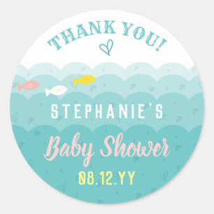 Cute Ocean Hearts Whimsical Baby Shower Thank You Classic Round Sticker