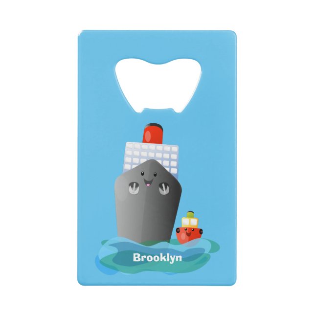 Cute ocean liner ship tug cartoon illustration (Front)