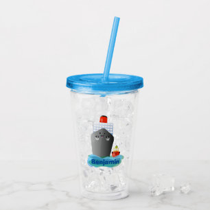 Cute ocean liner ship tug cartoon illustration acrylic tumbler