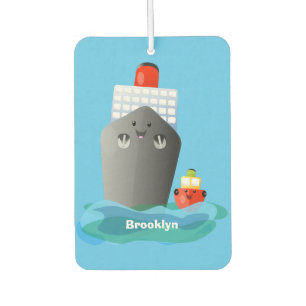 Cute ocean liner ship tug cartoon illustration  car air freshener