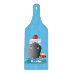 Cute ocean liner ship tug cartoon illustration cutting board