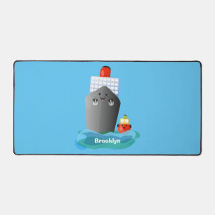 Cute ocean liner ship tug cartoon illustration desk mat