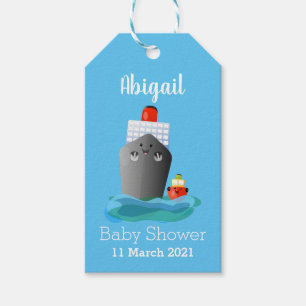 Cute ocean liner ship tug cartoon illustration  gift tags