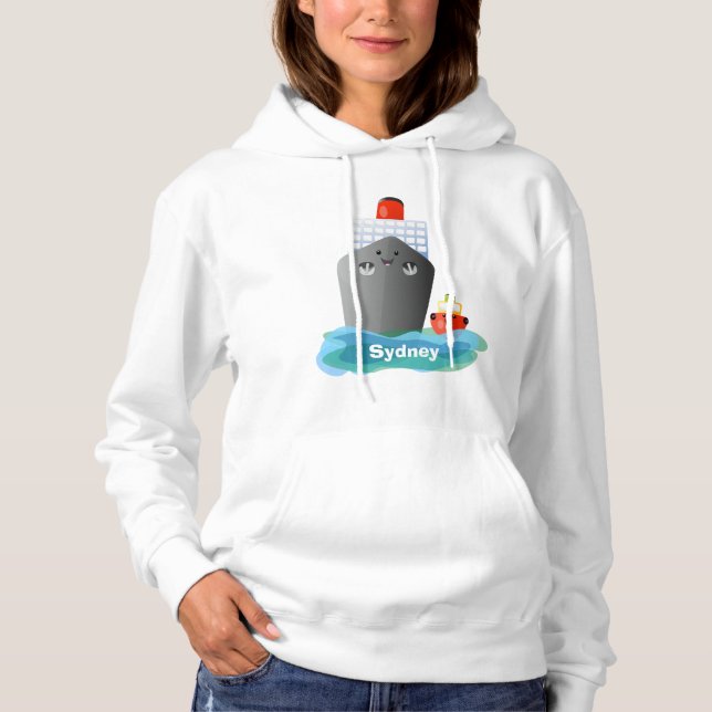 Cute ocean liner ship tug cartoon illustration hoodie (Front)