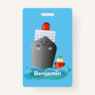 Cute ocean liner ship tug cartoon illustration ID badge