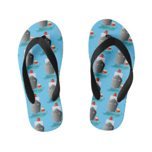 Cute ocean liner ship tug cartoon illustration kid's flip flops