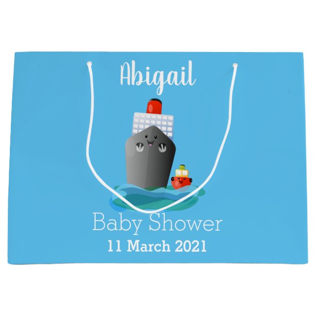 Cute ocean liner ship tug cartoon illustration large gift bag (Front)