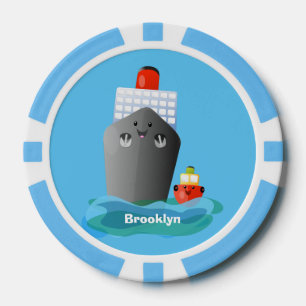 Cute ocean liner ship tug cartoon illustration poker chips