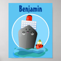 Cute ocean liner ship tug cartoon illustration