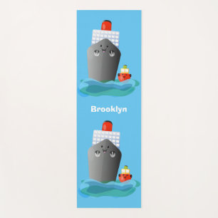 Cute ocean liner ship tug cartoon illustration yoga mat