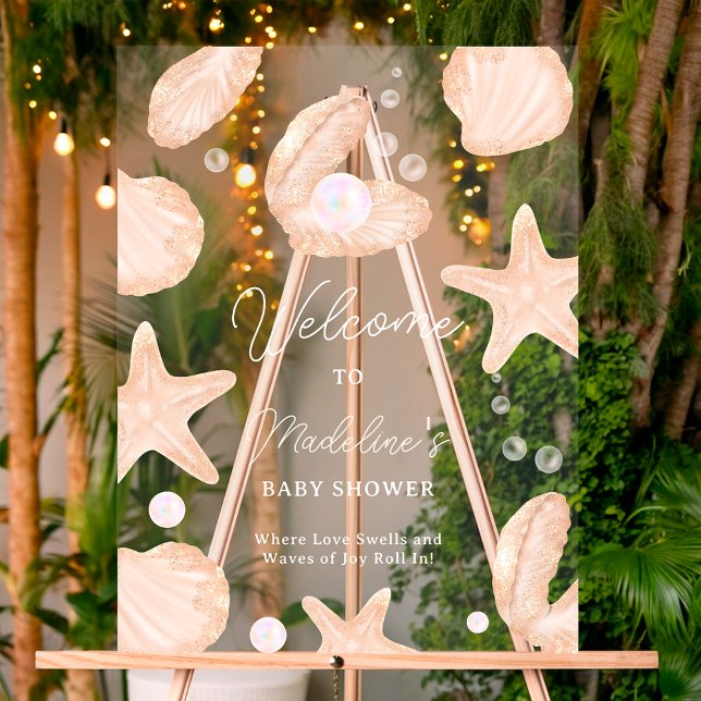 Cute ocean little pearl baby shower welcome acrylic sign (Cute ocean little pearl baby shower welcome acrylic sign)