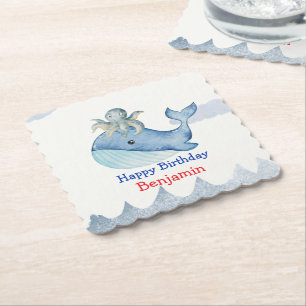 Cute Ocean octopus Whale fish Birthday party Paper Coaster