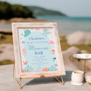 Cute Ocean Pastel Mom-osa Bar Baby Shower Sign