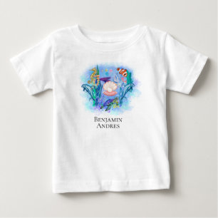 Cute Ocean Sea Animals Colourful Leaves  Baby T-Shirt