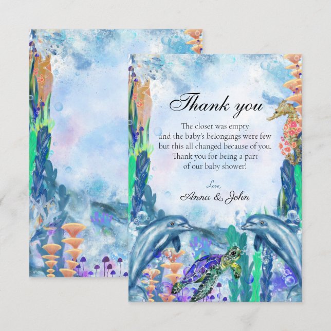 Cute Ocean Sea Animals Thank You Card (Front/Back)